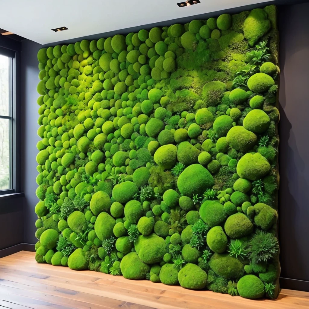 ultrarealistic moss wall, vivid and solid