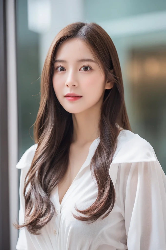 Mature Young,Office Clothes,Erotic style,very cute,whole body,Beautiful and soft skin、Perfect Face、Perfect Face,Gorgeous long brown hair,8k resolution,Ultra-realistic,Very detailed,high quality,Fashionable erotic beautiful immature woman ,(Look at the viewers)