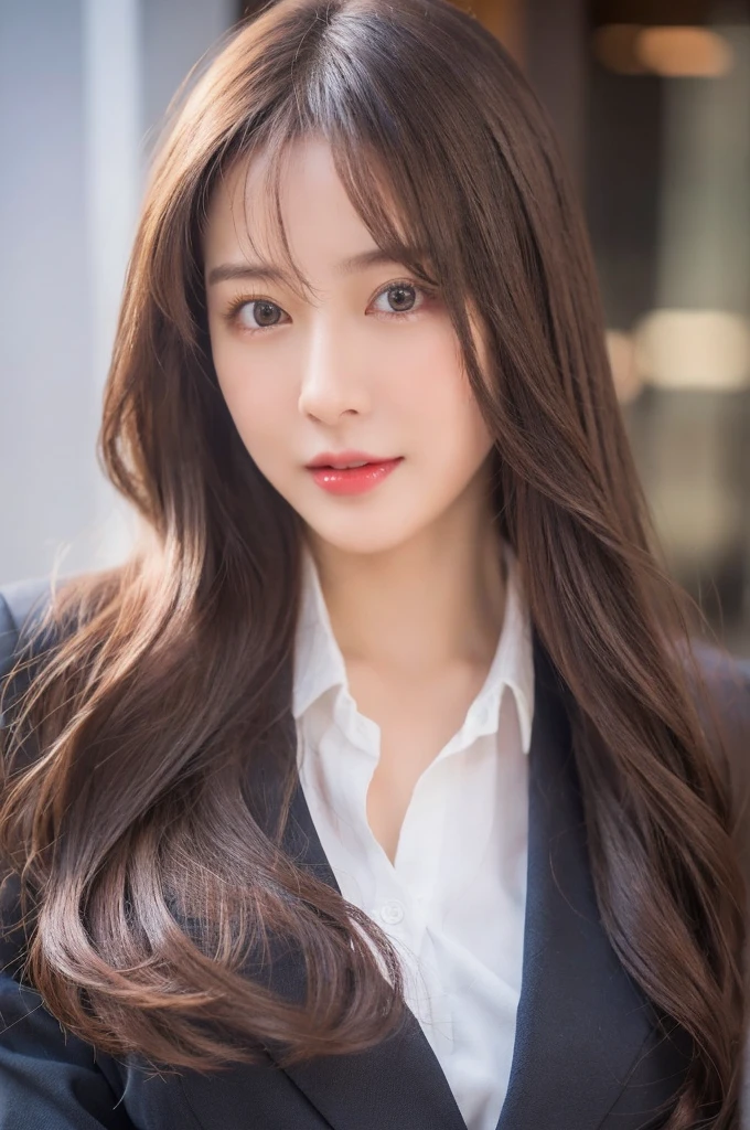 Mature Young,Office Clothes,Erotic style,very cute,whole body,Beautiful and soft skin、Perfect Face、Perfect Face,Gorgeous long brown hair,8k resolution,Ultra-realistic,Very detailed,high quality,Fashionable erotic beautiful immature woman ,(Look at the viewers)