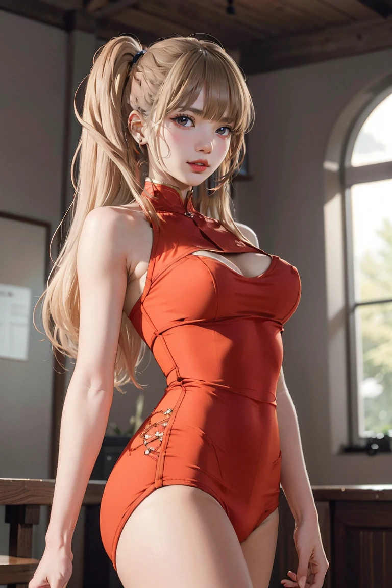 blonde, girl, (1980s style), ((Red sleeveless tight dress)), Big Breasts,Long Hair, (Browsing Caution:1.0),背の高いSupermodel、Long-legged Supermodel、Supermodel,((Highest quality、Best image quality、Ultra-high resolution、Ultra-high resolutionで描画、Very beautiful adult Nordic woman、Strong eye highlights)),Browsing Caution,(See through)