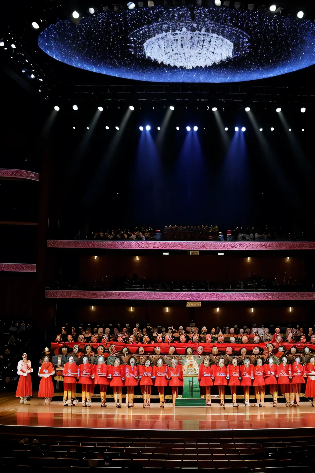 stage:A magnificent stage,Elegant lighting,The central background is the UNESCO logo,The stage is decorated with various cultural elements,Demonstrating international participation。
actor actress:A diverse group of young actor actresses,Poetry recitation or language performance in progress。They wore formal attire,Confident and passionate。
detail:The background incorporates patterns and symbols representing different cultures,Emphasis on cultural diversity。The words “UNESCO Asia-Pacific Youth Growth Program - Voice of Language International Performance” may be placed above the stage or in the background,Highlight the theme of the event。