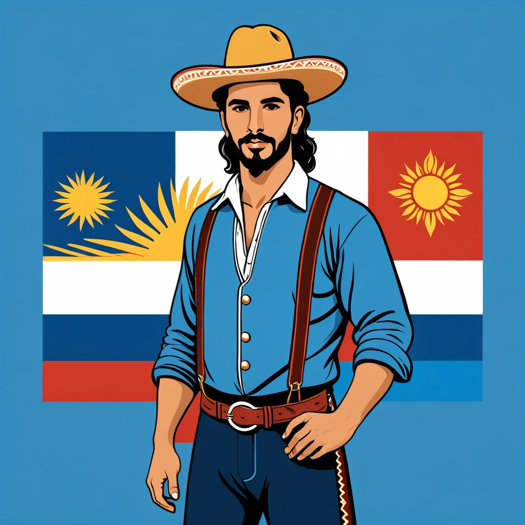 man in uruguay folk outfit, vector graphics, strong contours
