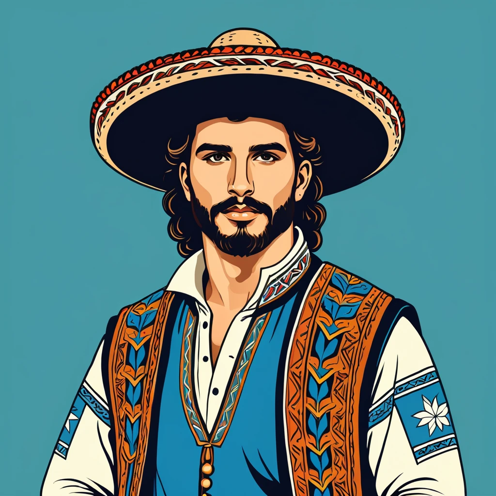 man in uruguay folk outfit, vector graphics, strong contours
