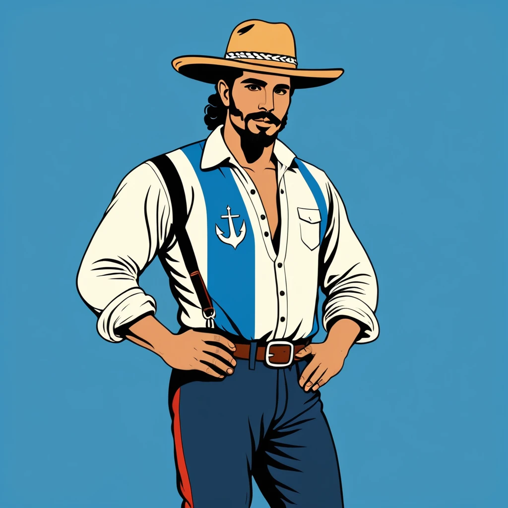 man in uruguay folk outfit, vector graphics, strong contours