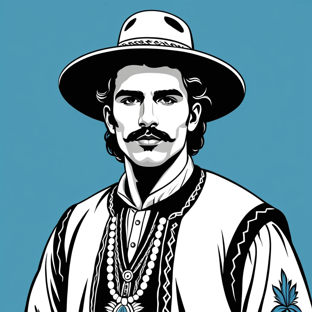 man in uruguay folk outfit, vector graphics, strong contours
