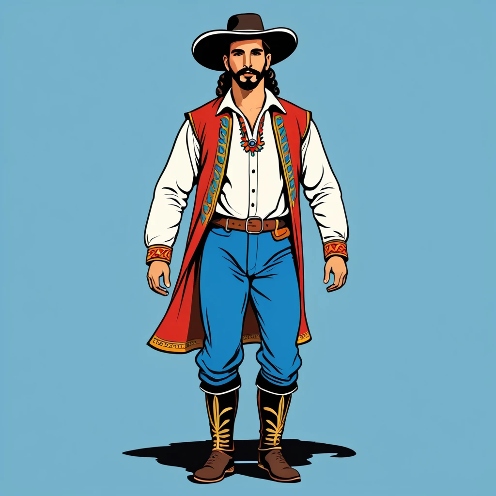 man in uruguay folk outfit, vector graphics, strong contours