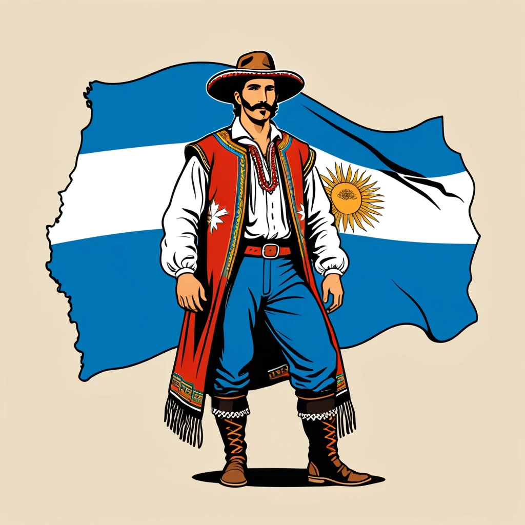 man in uruguay folk outfit, vector graphics, strong contours

