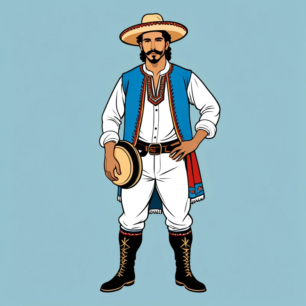 man in uruguay folk outfit, vector graphics, strong contours