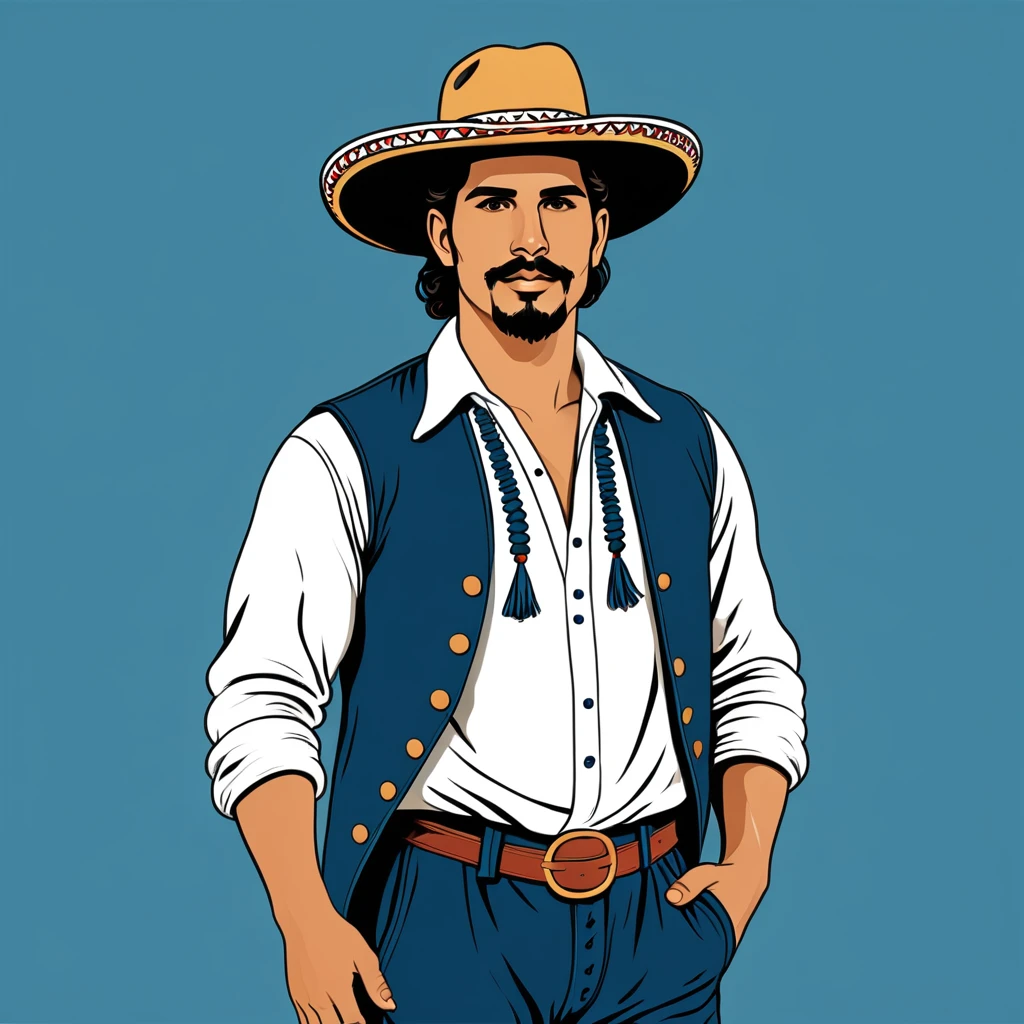 man in uruguay folk outfit, vector graphics, strong contours
