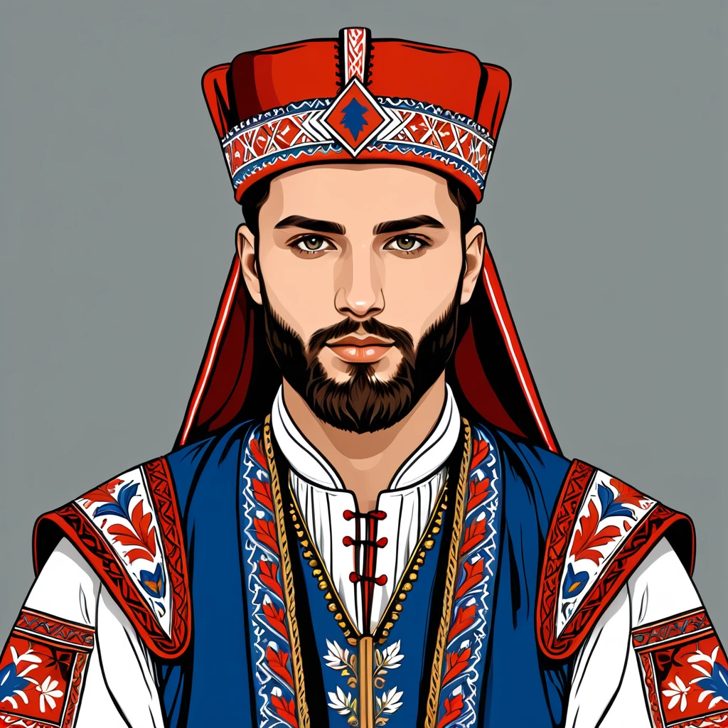 man in bosnia folk outfit, vector graphics, strong contours
