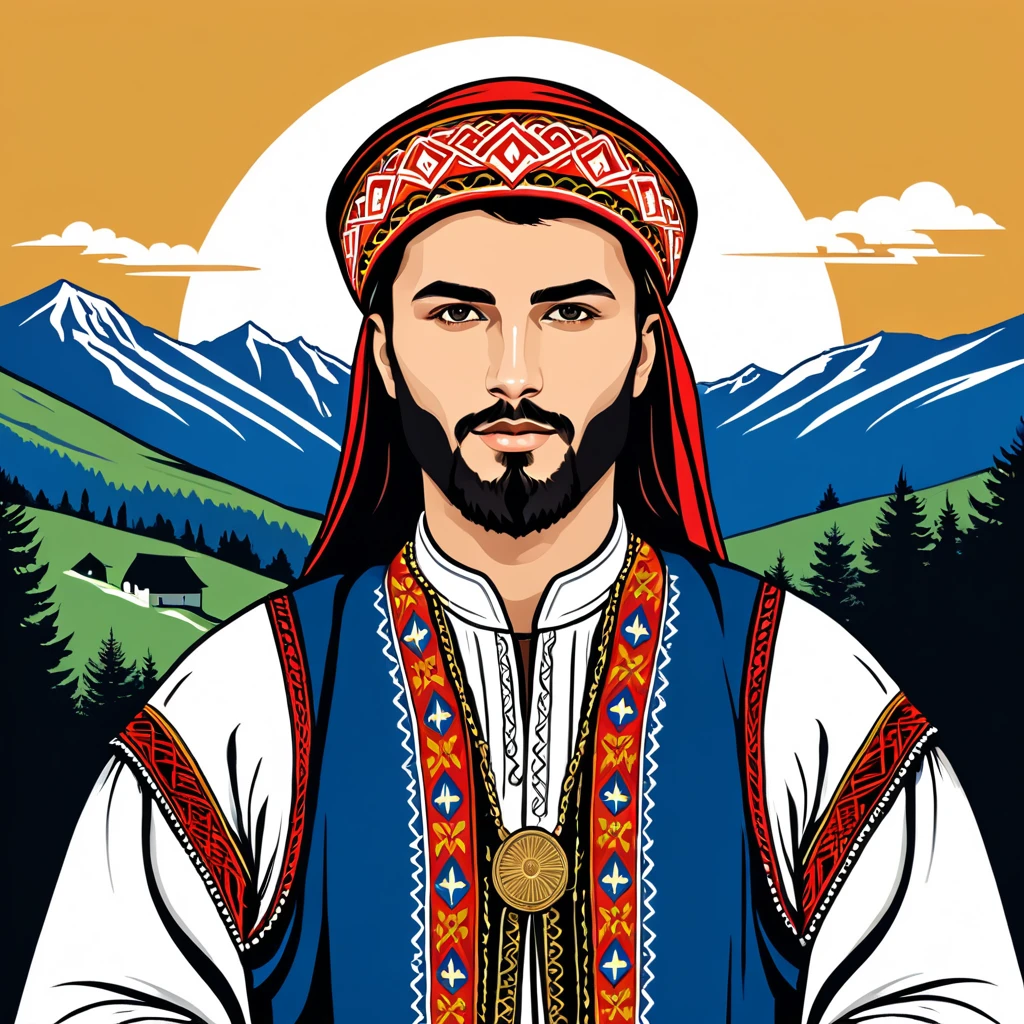 man in bosnia folk outfit, vector graphics, strong contours