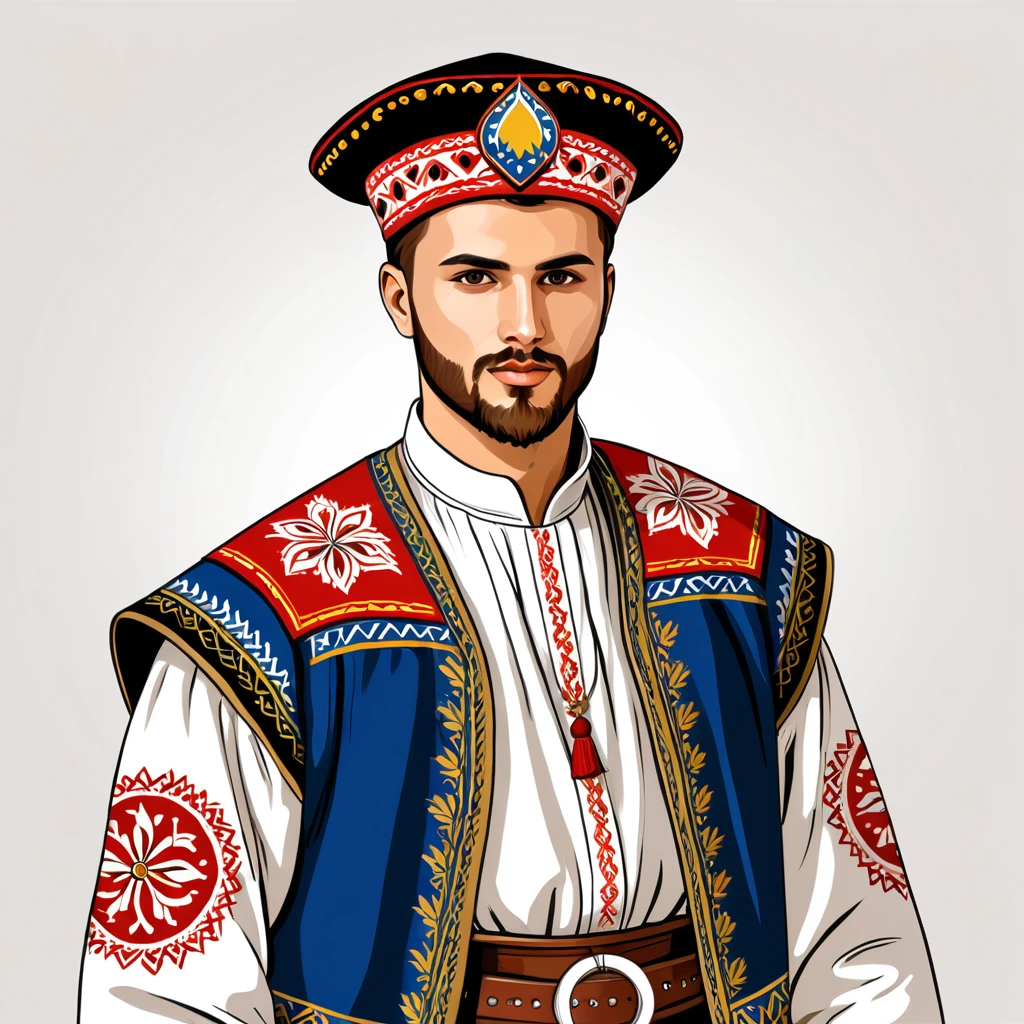 man in bosnia folk outfit, vector graphics, strong contours