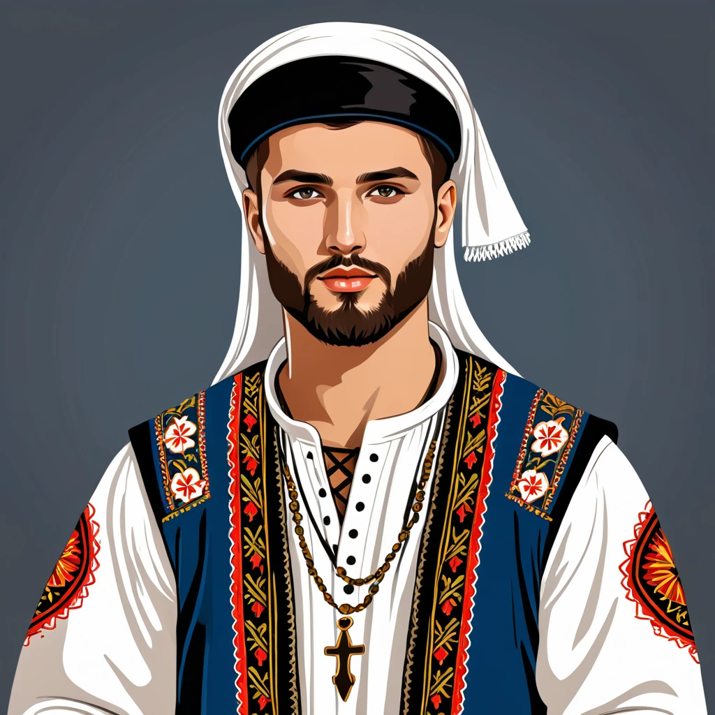 man in bosnia folk outfit, vector graphics, strong contours
