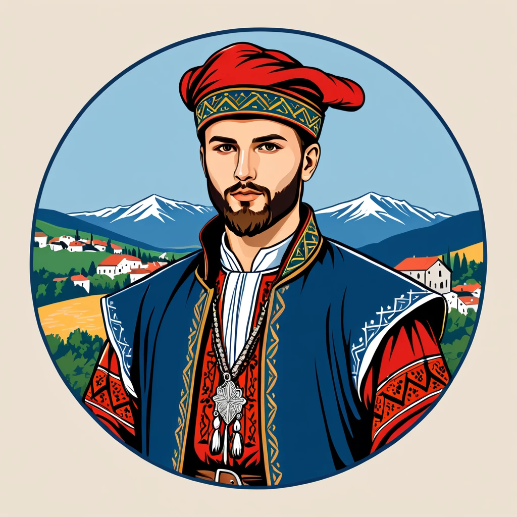 man in bosnia folk outfit, vector graphics, strong contours
