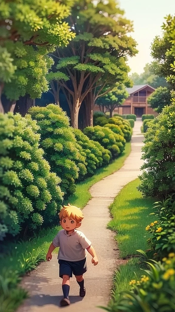 a painting of a boy walking down a path towards a house, studio ghibli & james gurney, studio ghibli artstyle, greg rutkowski studio ghibli, ghibli studio art, miyazaki's animated film, kilian eng and thomas kinkade, ghibli artstyle, studio ghibli smooth concept art, studio ghibli art style, by Miyazaki, studio ghibli concept art