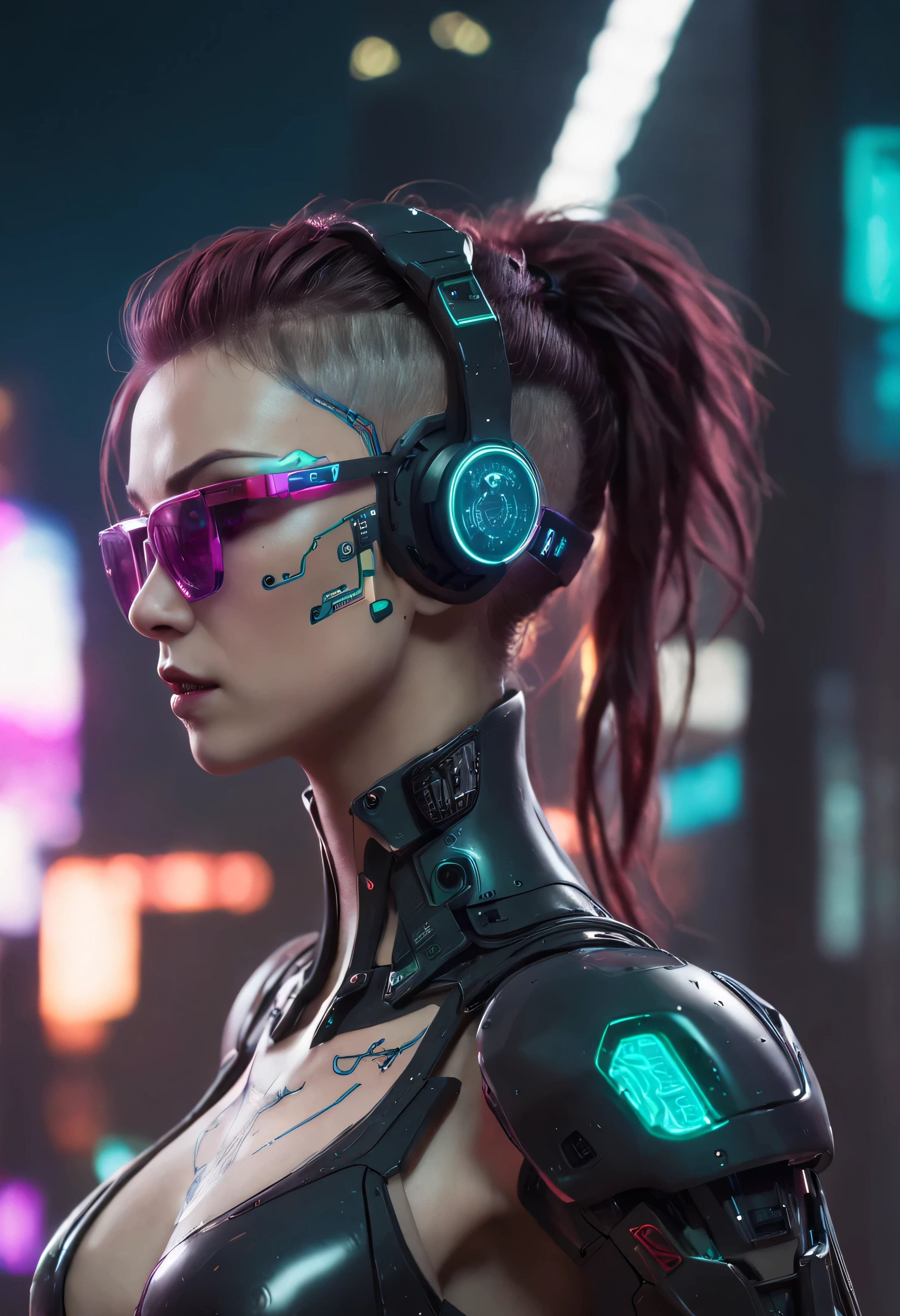 a one woman ::Focus Part Robotics, ::style futurista cyberpunk, realistic styling ::n_style digital painting, deformed parts, deformed face
