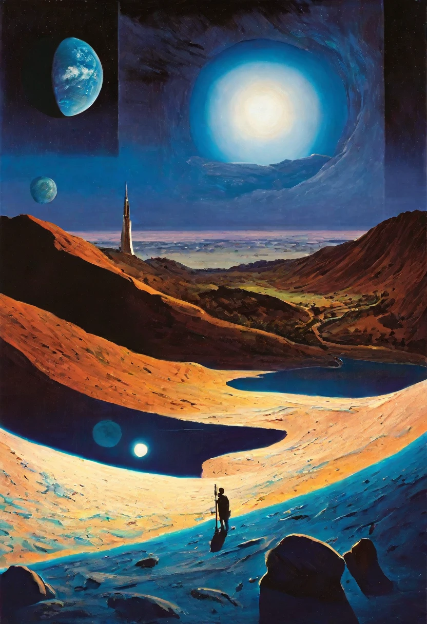 High quality masterpiece, landscape, Earth as seen from the Moon、Earth at night