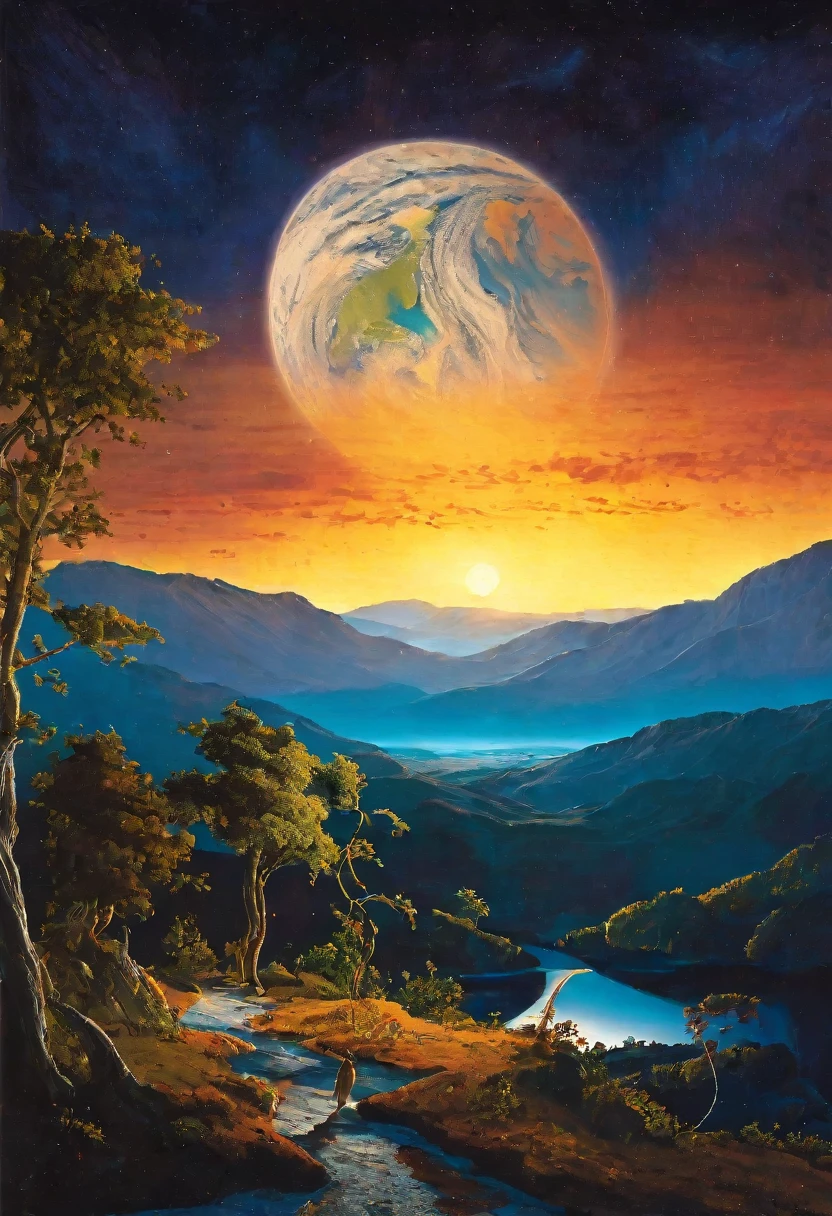 High quality masterpiece, landscape, Earth as seen from the Moon、Earth at night