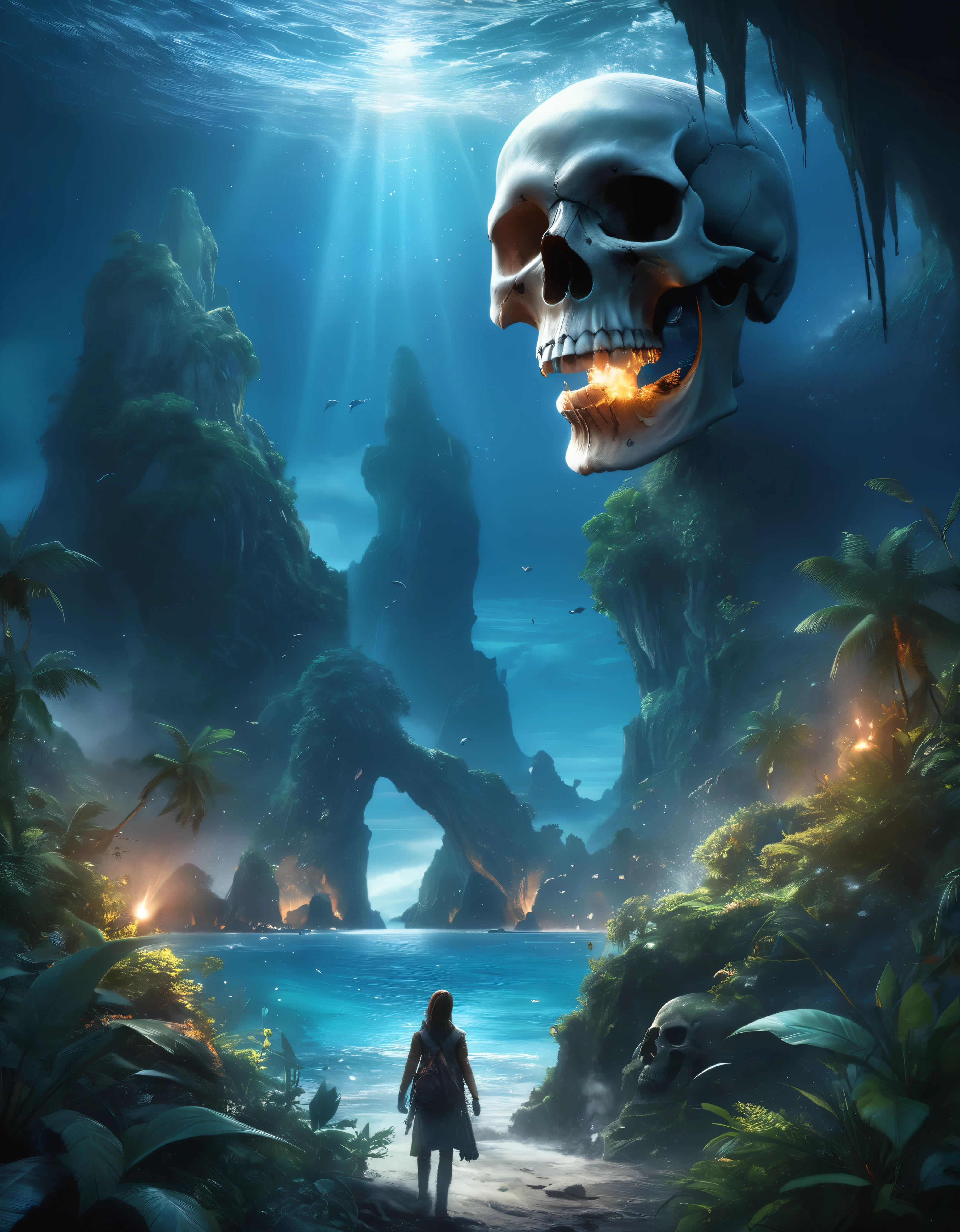 ((Masterpiece in maximum 16K resolution):1.6),((soft_color_photograpy:)1.5), ((Ultra-Detailed):1.4),((Movie-like still images and dynamic angles):1.3) | ((double contact):1.3), ((Mysterious Island With Skull Form):1.2), ((Superimposed on Lush Jungle Island):1.1), ((Dark Ocean lighting):1.3), Oil and ink on canvas, fine dark art, super dramatic light, photoillustration, amazing depth, the ultra-detailed, iridescent black, superfluous dreams, intricately details, amazing depth, Amazing atmosphere, Mesmerizing whimsical vibrant landscapes, ((Mysterious Skull Island):1.2), ((Detailed Mysterious Island):1.1), ((Majestic view):1.1), ((exotic hand gloves):1.1), Maximalism ((beautiful outside, Ugly inside, pressure and pain, beauty and despair, hard and soft, positive and negative, hot and cold, Sweet and sour, Vibrant but boring, Perfect harmony, light and shadows, old and young, Black and white, Corresponding color, loud and quiet, Chaos and peace, life and death):1.2) The complex masterpiece of a real-time engineering leader. | Rendered in ultra-high definition with UHD and retina quality, this masterpiece ensures anatomical correctness and textured skin with super detail. With a focus on high quality and accuracy, this award-winning portrayal captures every nuance in stunning 16k resolution, immersing viewers in its lifelike depiction. | ((perfect_composition, perfect_design, perfect_layout, perfect_detail, ultra_detailed)), ((enhance_all, fix_everything)), More Detail, Enhance.