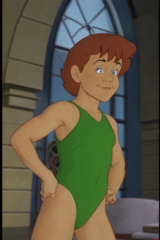 a redhead cartoon character dressed in a green leotard, very muscular, a young male wizard, 1980s cartoon, animated episode still, Presto (((mad)))