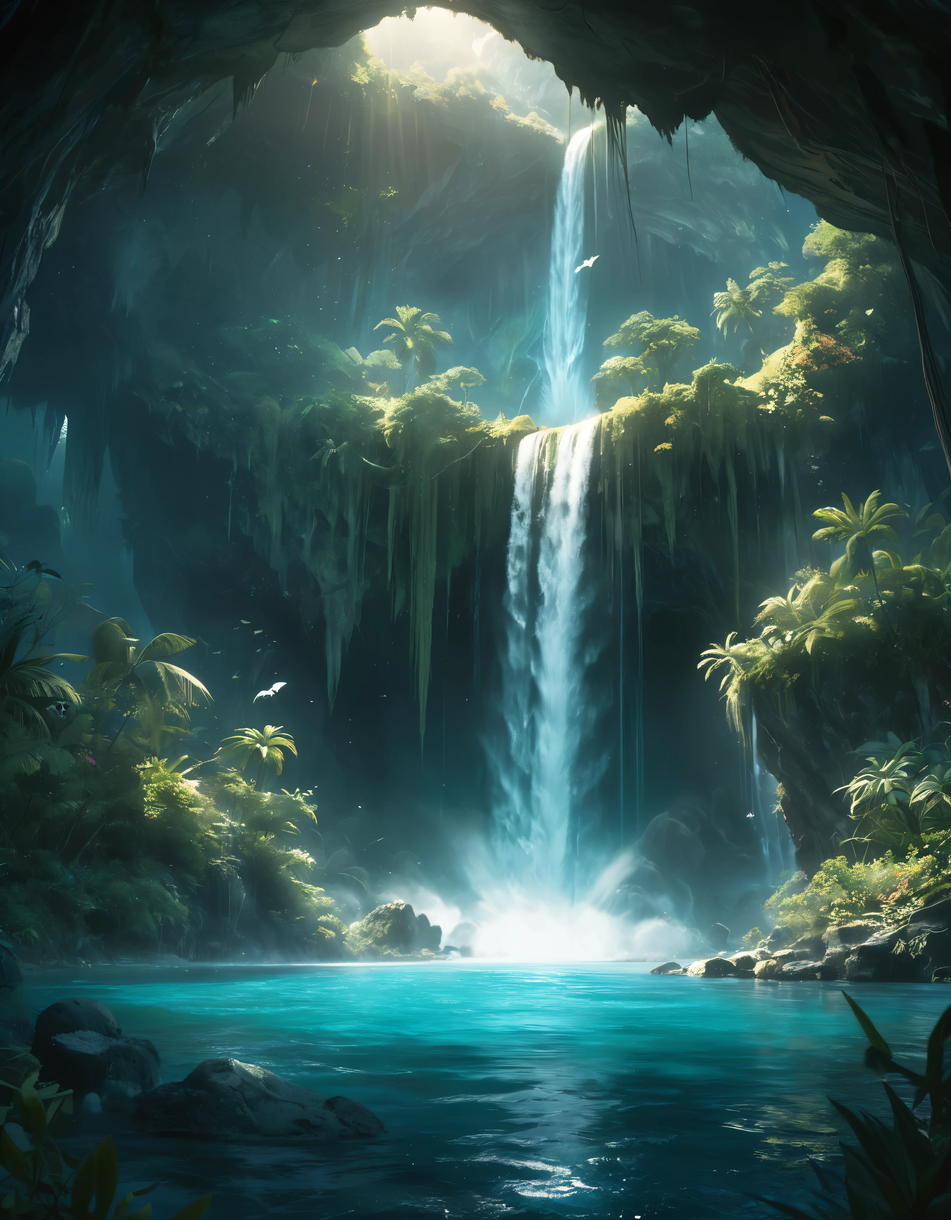 ((Masterpiece in maximum 16K resolution):1.6),((soft_color_photograpy:)1.5), ((Ultra-Detailed):1.4),((Movie-like still images and dynamic angles):1.3) | ((double contact):1.3), ((Mysterious Island With Waterfall Skull Cave):1.2), ((Superimposed on Lush Jungle Island):1.1), ((Dark Ocean lighting):1.3), Oil and ink on canvas, fine dark art, super dramatic light, photoillustration, amazing depth, the ultra-detailed, iridescent black, superfluous dreams, intricately details, amazing depth, Amazing atmosphere, Mesmerizing whimsical vibrant landscapes, ((Waterfall Skull Cave):1.2), ((Detailed Mysterious Island):1.1), ((Majestic view):1.1), ((exotic hand gloves):1.1), Maximalism ((beautiful outside, Ugly inside, pressure and pain, beauty and despair, hard and soft, positive and negative, hot and cold, Sweet and sour, Vibrant but boring, Perfect harmony, light and shadows, old and young, Black and white, Corresponding color, loud and quiet, Chaos and peace, life and death):1.2) The complex masterpiece of a real-time engineering leader. | Rendered in ultra-high definition with UHD and retina quality, this masterpiece ensures anatomical correctness and textured skin with super detail. With a focus on high quality and accuracy, this award-winning portrayal captures every nuance in stunning 16k resolution, immersing viewers in its lifelike depiction. | ((perfect_composition, perfect_design, perfect_layout, perfect_detail, ultra_detailed)), ((enhance_all, fix_everything)), More Detail, Enhance.