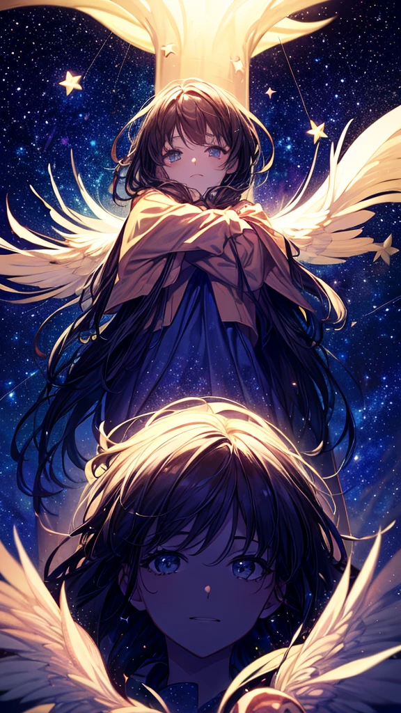 ((masterpiece))、((Highest quality))、((Realistic feel))、((Starry Sky:1.6))、Pitch Black、Moonlight shines、Immersion、Cool blue shade、1People Girls、Transparent silhouette、Looking up at the distant sky、Stretch out your arms、Get excited、Optical rotation、The sky is high、Dim and dim、High Contrast、Rim Light、Super beautiful graphics