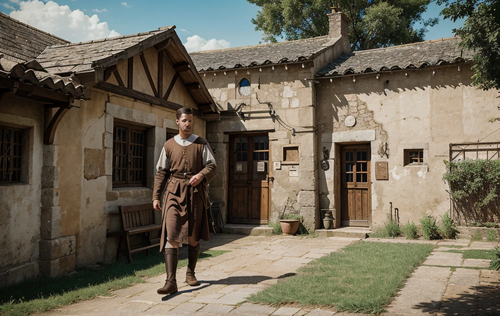 full length, Headquarters art style, medieval town