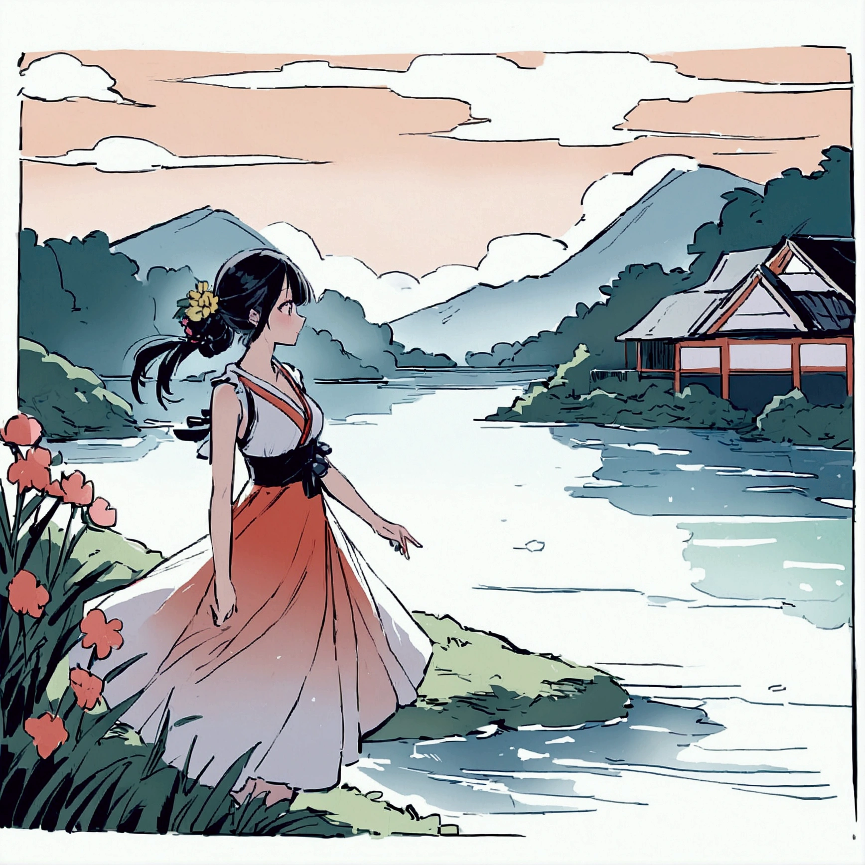 Japanese landscape nostalgic girl summer
