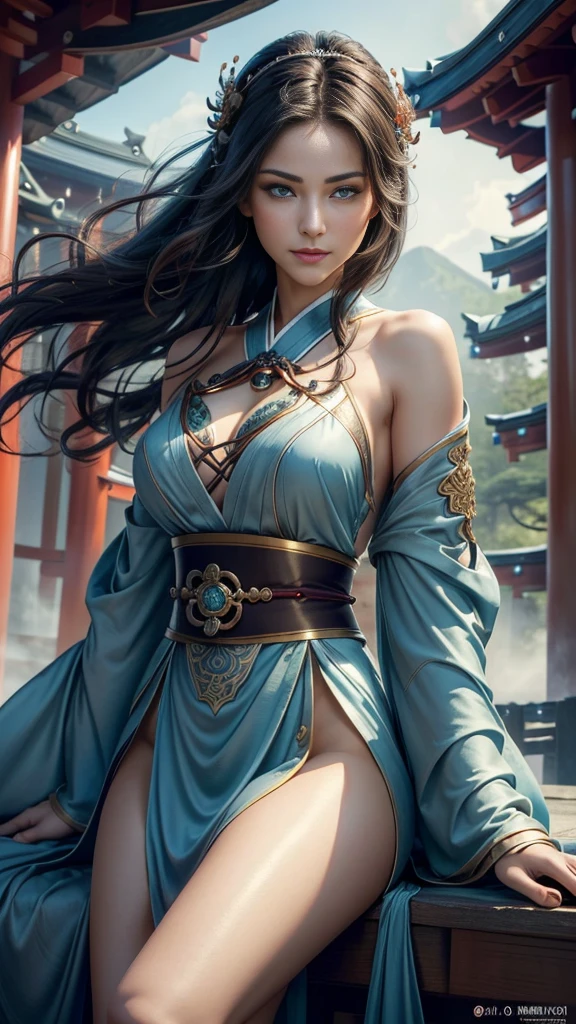 (32k:1.5, Highest quality, masterpiece, Ultra-high resolution), Perfect dynamic composition, Professional camera work:1.6, Enchanting portraits:1.3, Cinematic Light, Highly detailed skin and face textures:1.3, Very accurate, Very detailed, (Ride the Red Dragon:1.3, Holding a walking stick), (Mysterious:1.2, Great background:1.2, tradition:1.2, Belligerent:1.2, Majestic:1.2), Adult female, Graceful Goddess, Incredibly slim body, Fair skin, (smile:0.9, Totally captivates you:1.0), (Fractal Art:1.0, Japanese Shrine Maiden Costume:1.3), Ample breasts, Sensual sitting position:0.6, Calm pose, (Beautiful Blue Eyes, Beautiful erotic eyes:0.8, Feel the beautiful eroticism:0.9), (romantic, dramatic, mysterious), Object of admiration, Artistic, Innovative, Enchanting, sense of openness, sense of cleanliness, Heartful, Fancy, exciting, Extreme, ((Adult charm, Feminine charm, Hair blowing in the wind))
