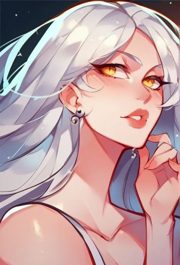 juder_style, score_9, score_8_up, score_7_up, score_6_up, score_5_up, score_4_up, hd, (ultra hd quality details), 8K, 1girl, long hair, Hourglass body, yellow eyes, silver hair, 2d illustration