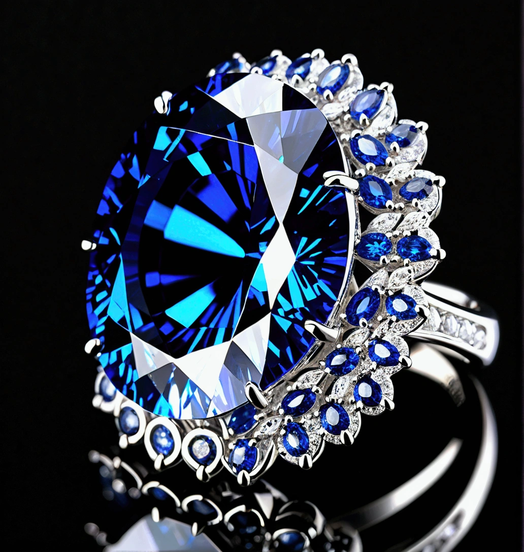 sapphires, large, blue, side view on black background