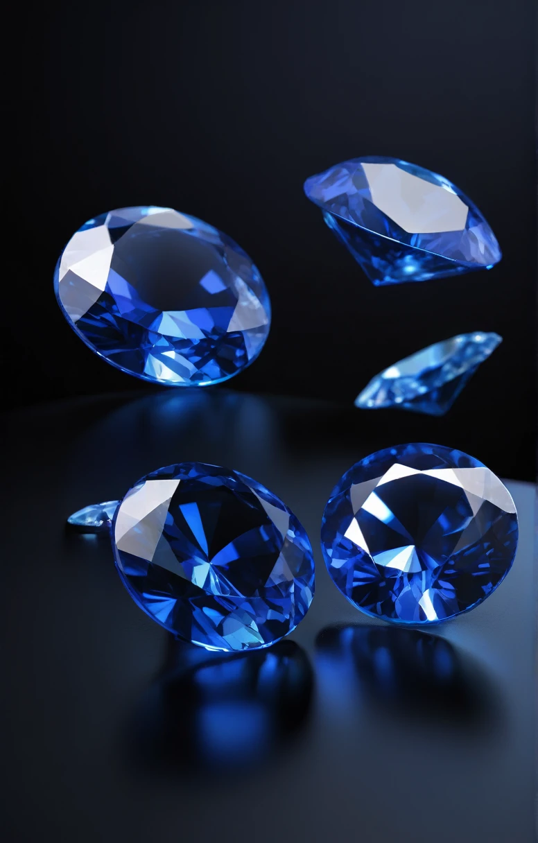 3D icon blue sapphires in a slide lie on a black background