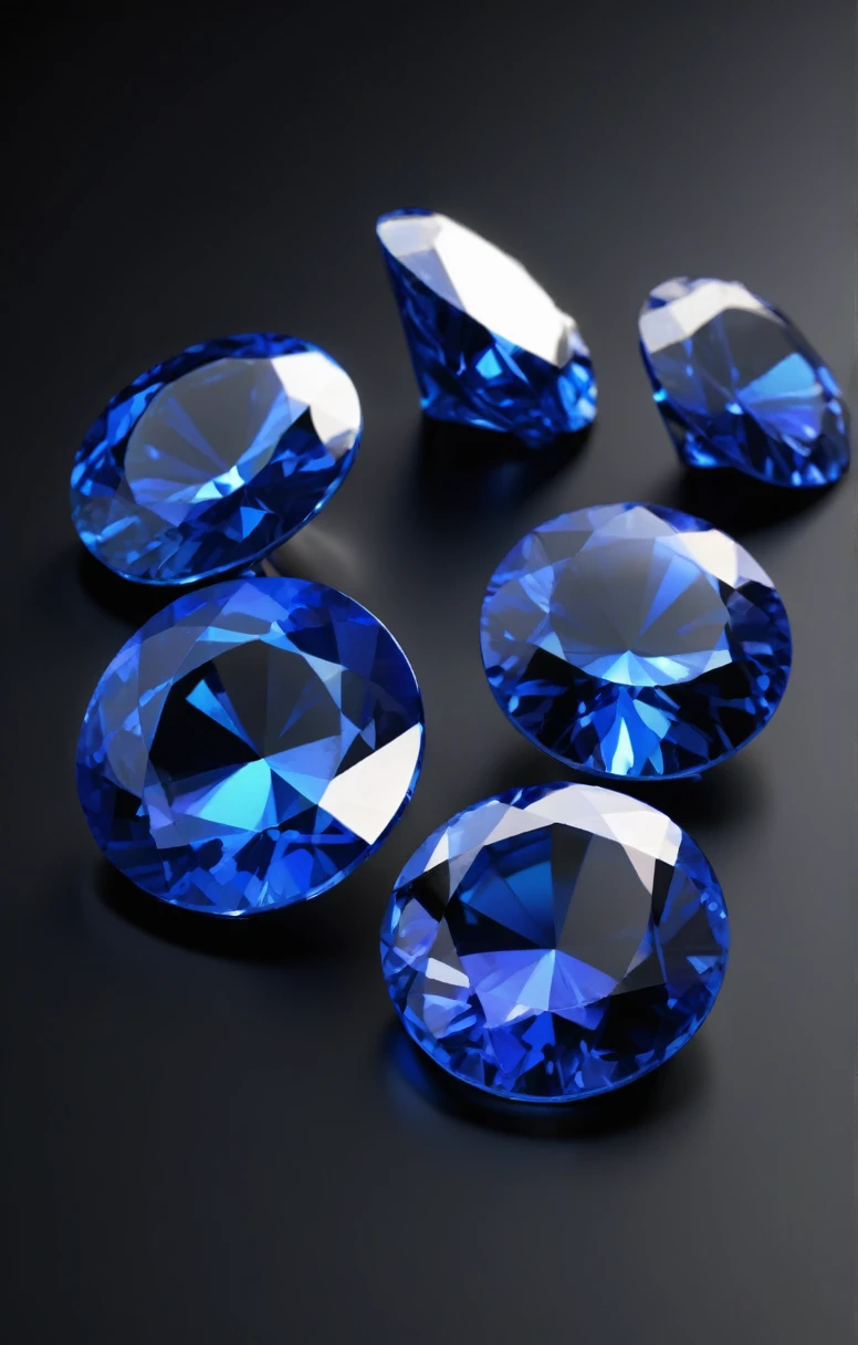 3D icon blue sapphires in a slide lie on a black background