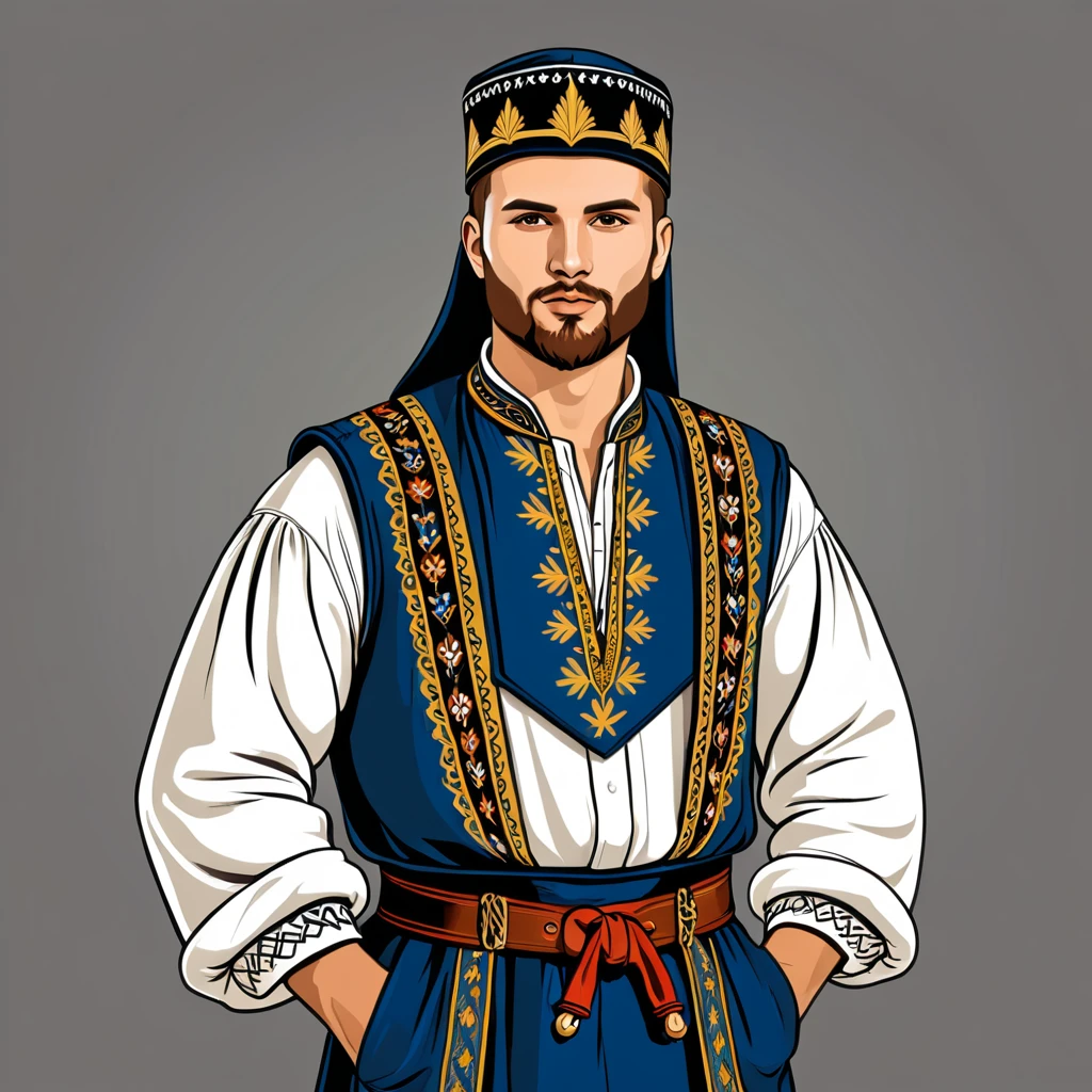 man in bosnia folk outfit, vector graphics, strong contours
