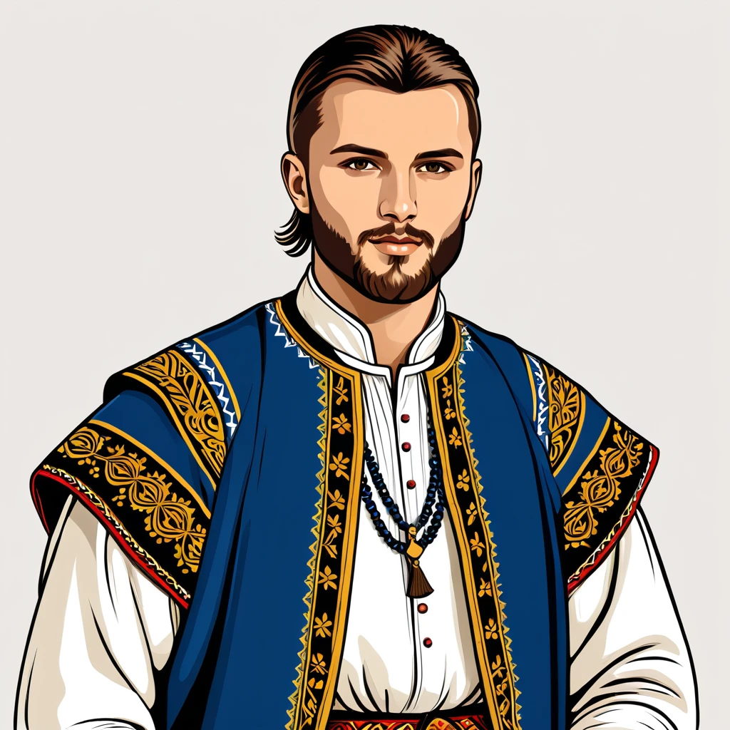 man in bosnia folk outfit, vector graphics, strong contours
