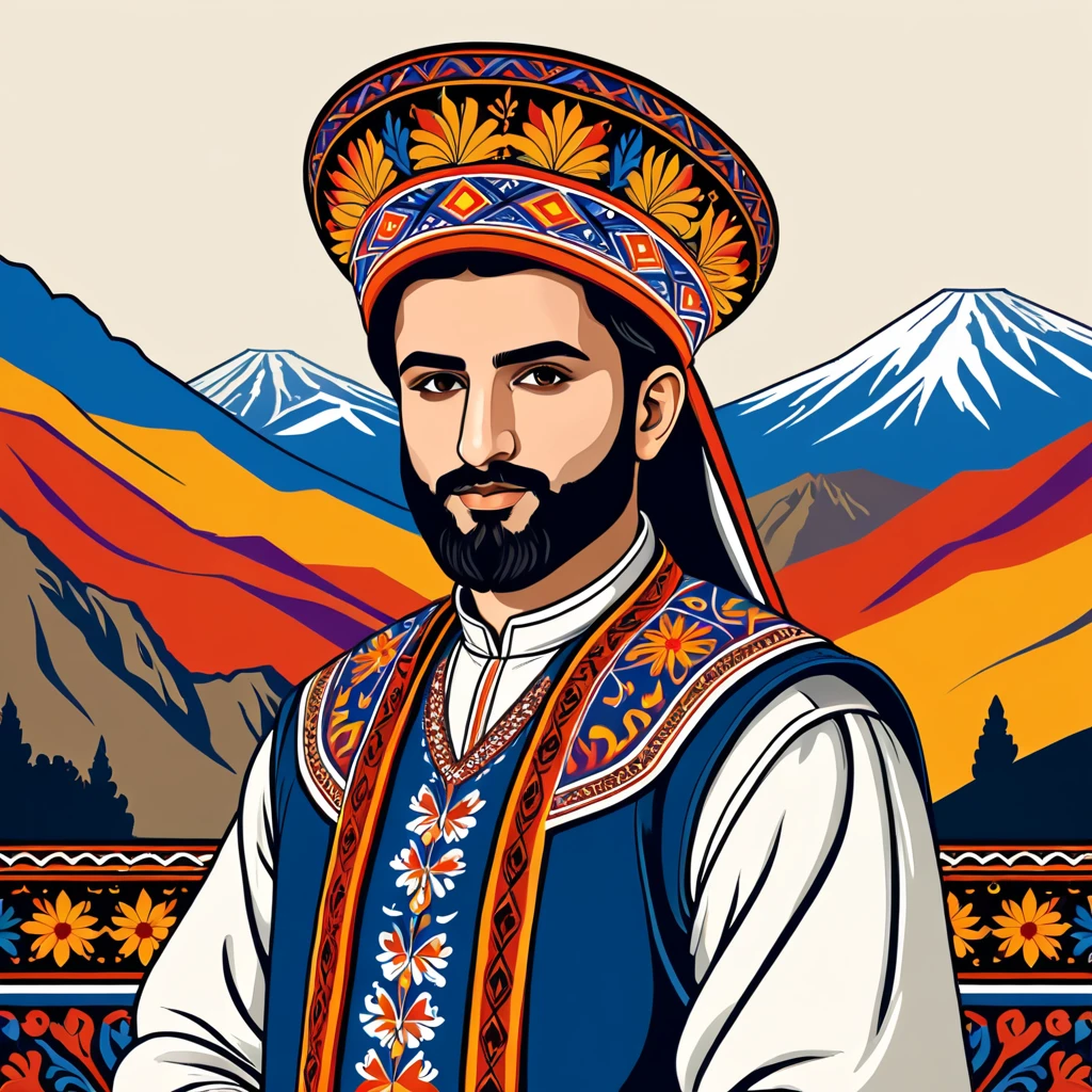 man in armenia folk outfit, vector graphics, strong contours