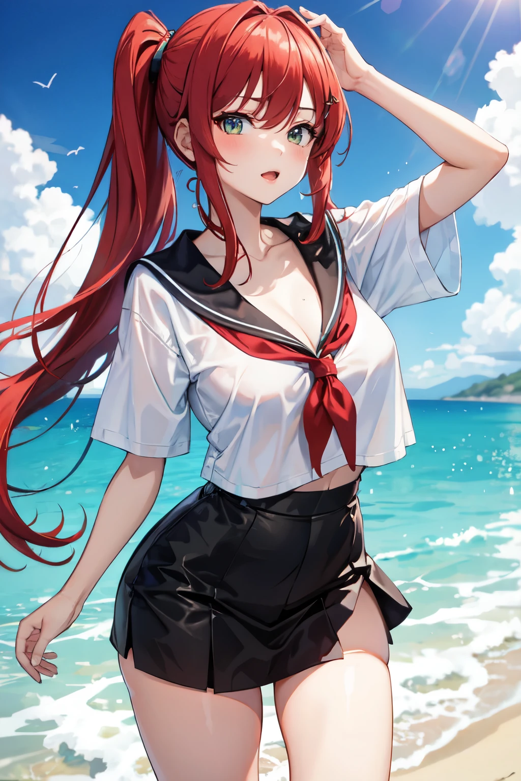 high school girl,Lewd,Summer clothes,Red Hair,