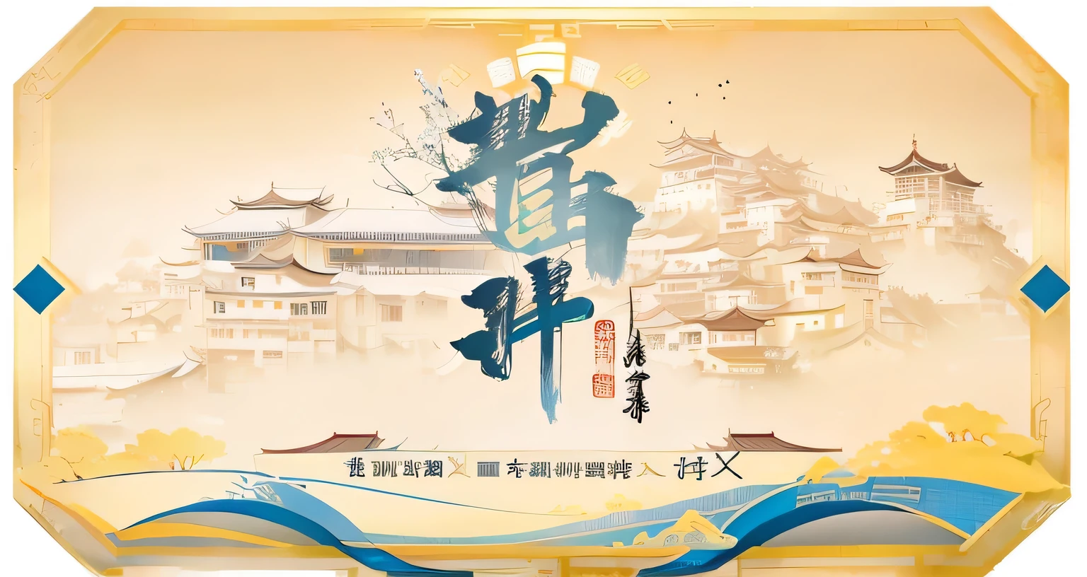 Chinese calligraphy with scroll and city picture, Home, guangHomen, Chiba Yudai, honored, guangHomen huang, Synthetic, Warm and convivial atmosphere, competent, Inspired by Cao Buxing, nanquan, Shenzhen, by Liao Chi-chun, inspired by Huang GuangHomen, Award-winning works