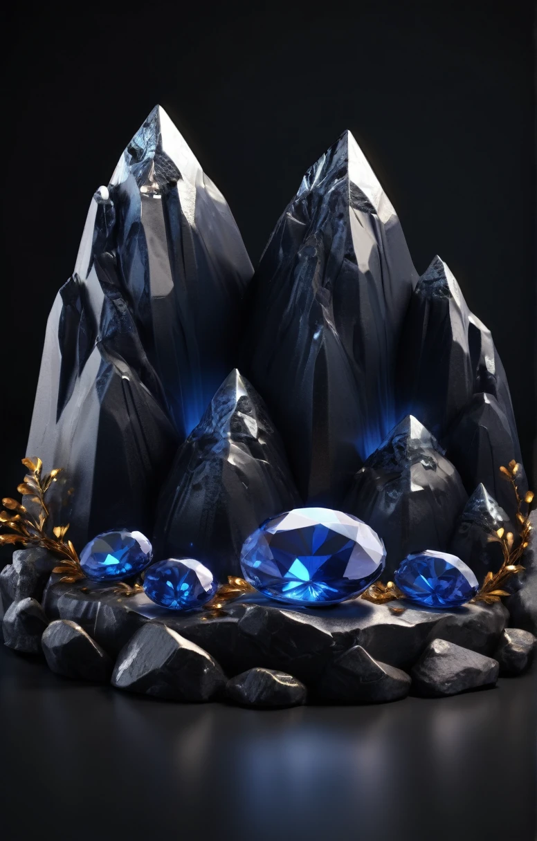 sapphires lie in a mountain 3D icon on a black background