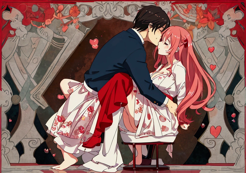 man and woman kissing, warm, romantic, kitchen, passionate, couple, fun, hyper realistic, ultra realistic, human, home vibe, happy, sexy, wallpaper, anime, full body