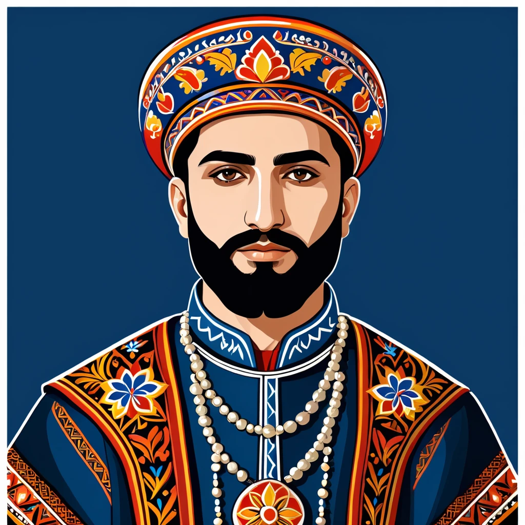 man in armenia folk outfit, vector graphics, strong contours
