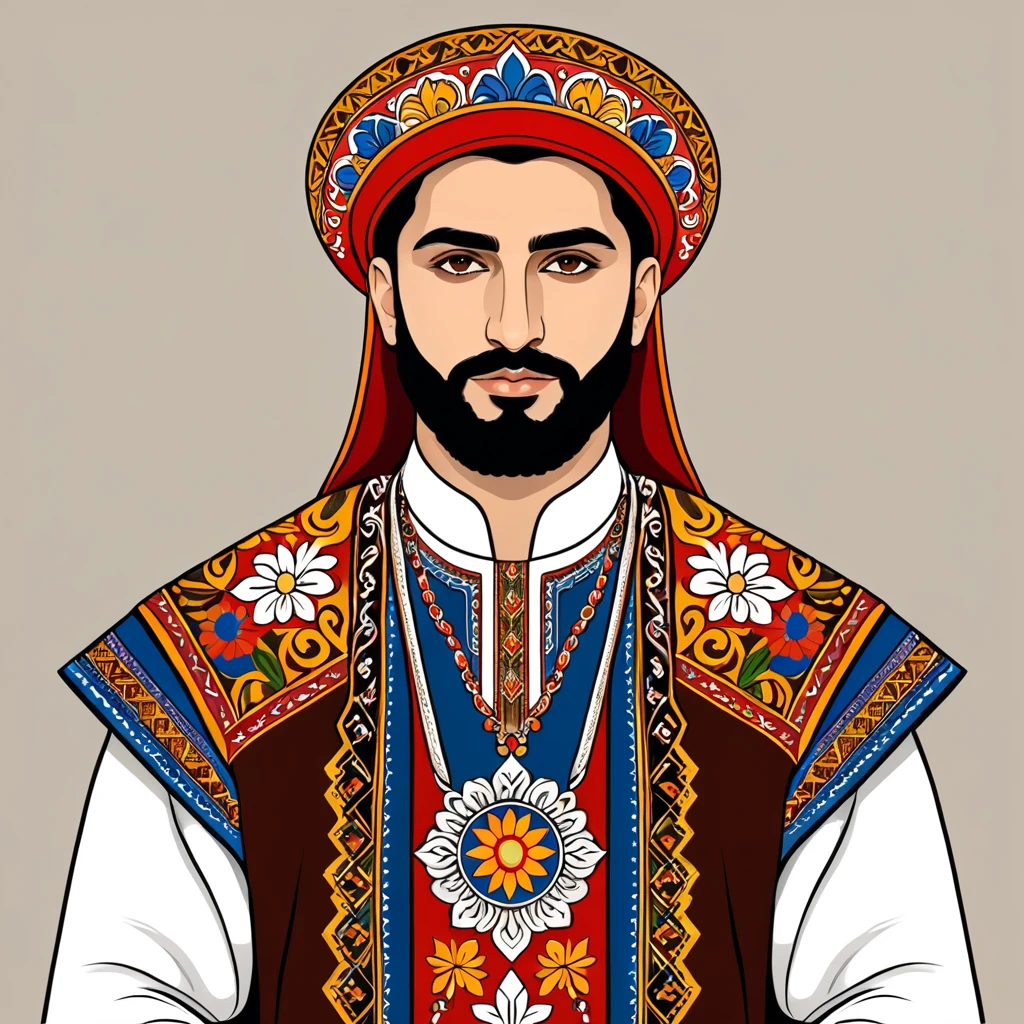man in armenia folk outfit, vector graphics, strong contours