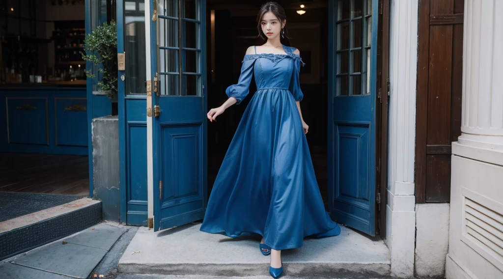 ((best quality)), ((masterpiece)), (detailed),A girl,Blue Dress,anxious,Entrance