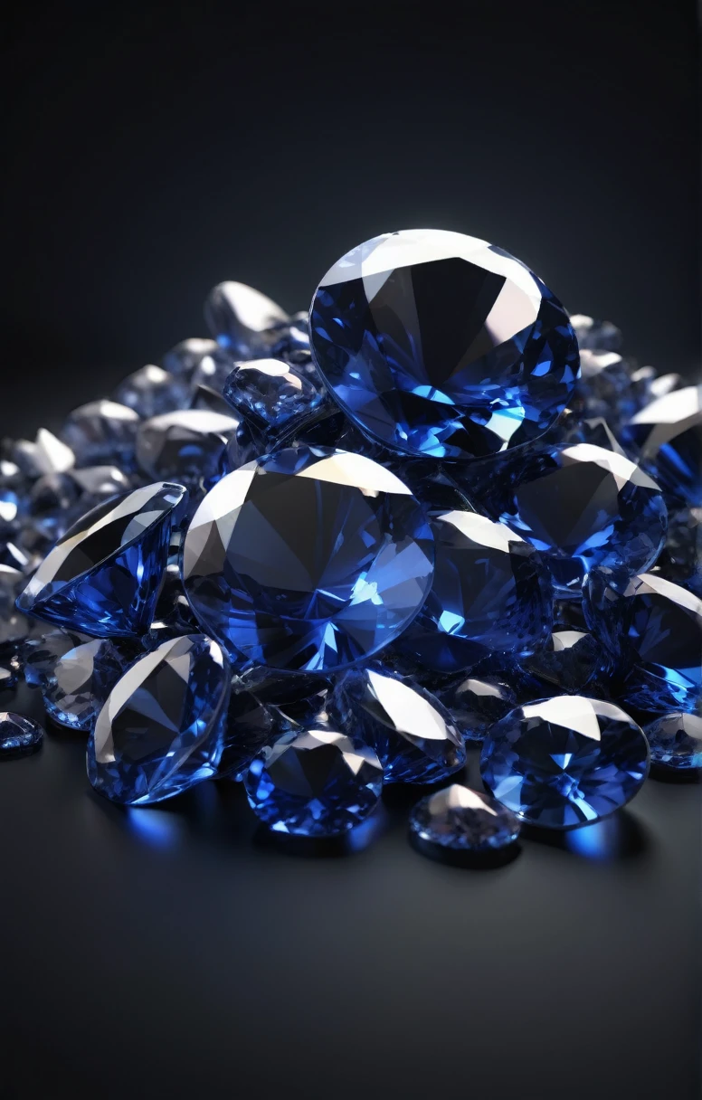 sapphires lie in a pile 3D icon on a black background