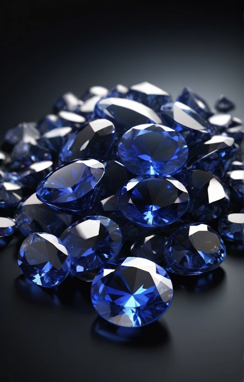 sapphires lie in a pile 3D icon on a black background