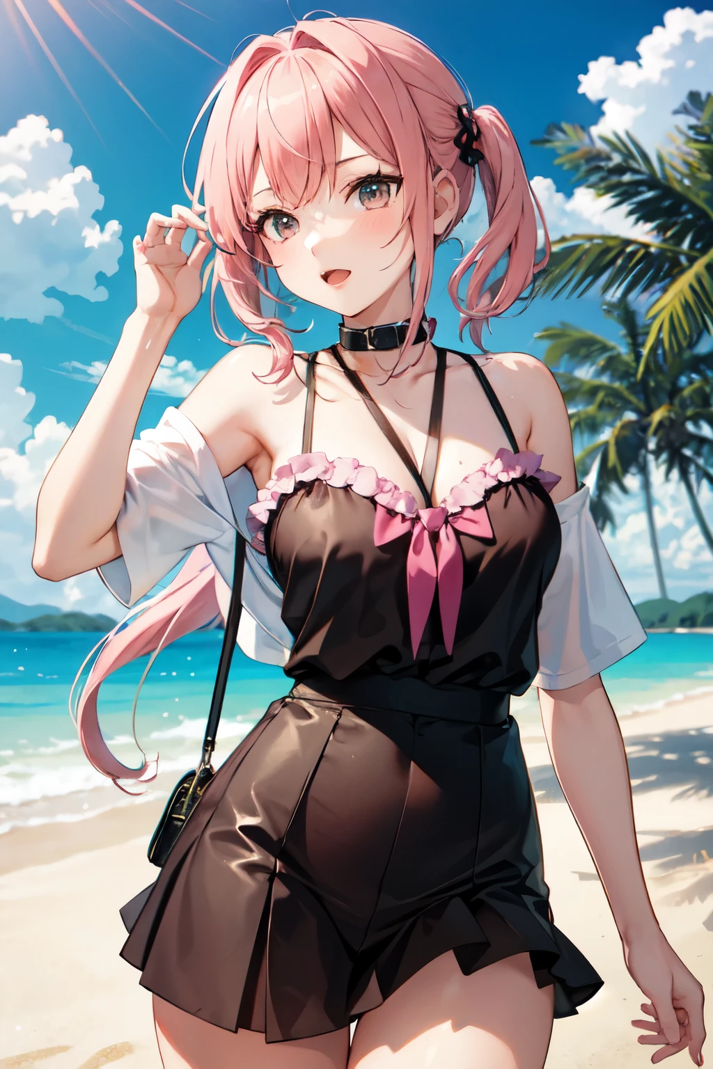 high school girl,Lewd,Summer clothes,Pink Hair,