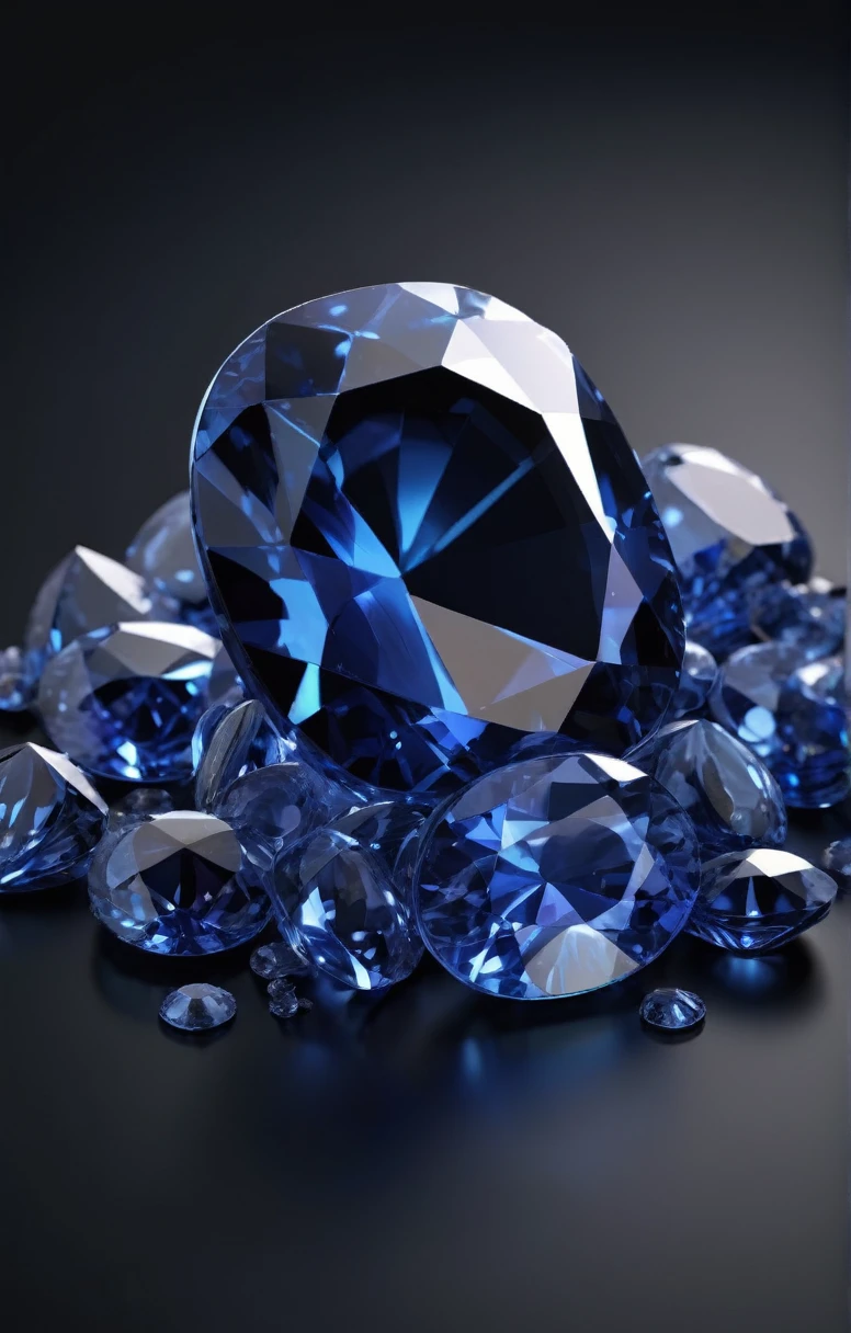 sapphires lie in a pile 3D icon on a black background, side view