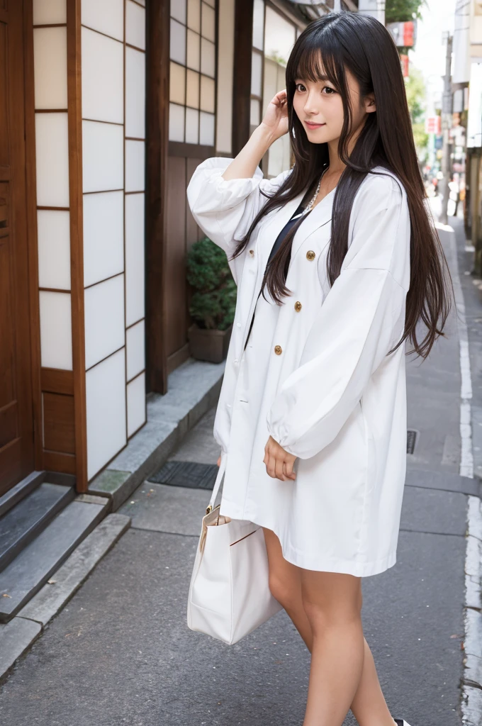 One woman, white clothes, long hair, Japanese