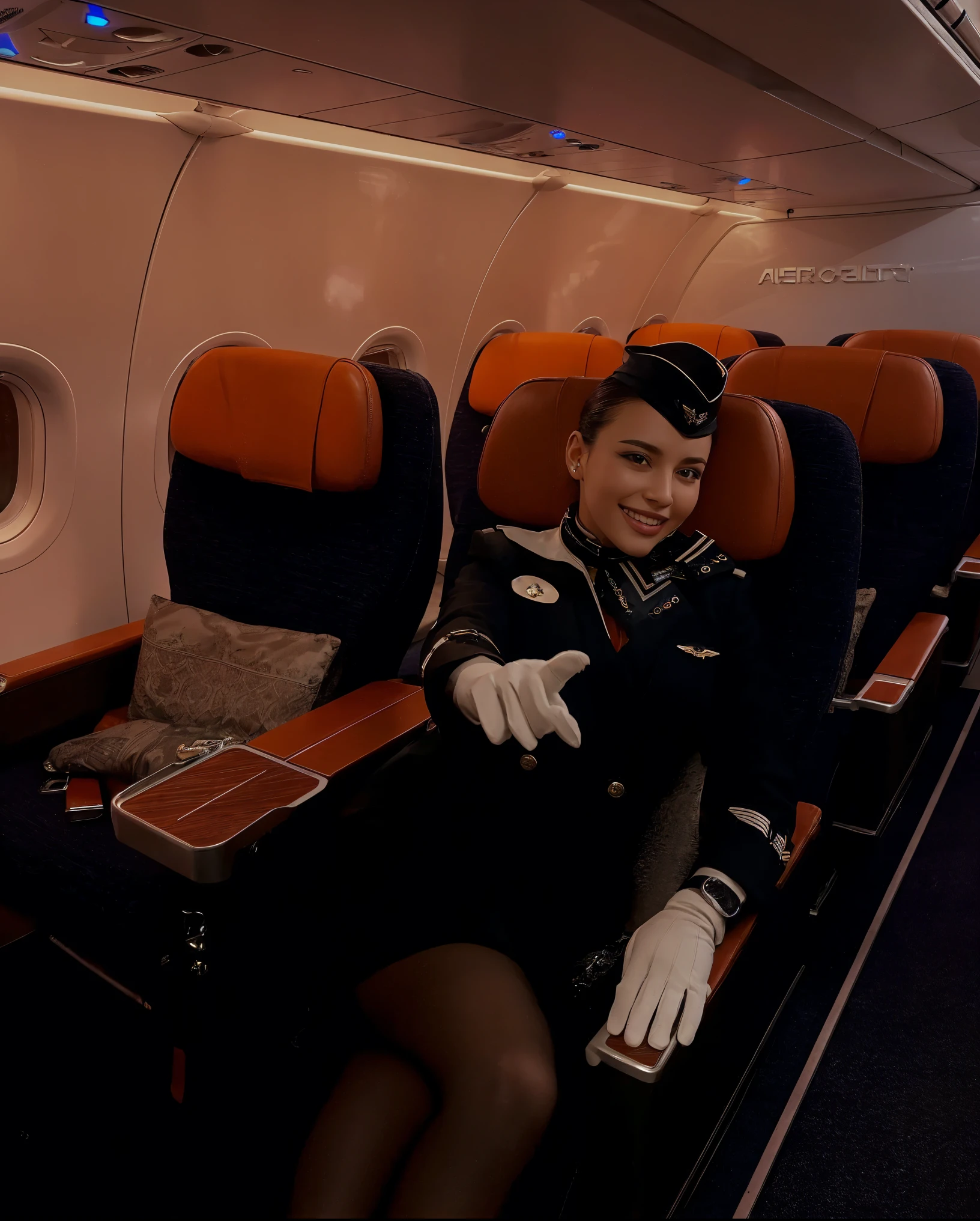 A woman wearing the black Aeroflot uniform