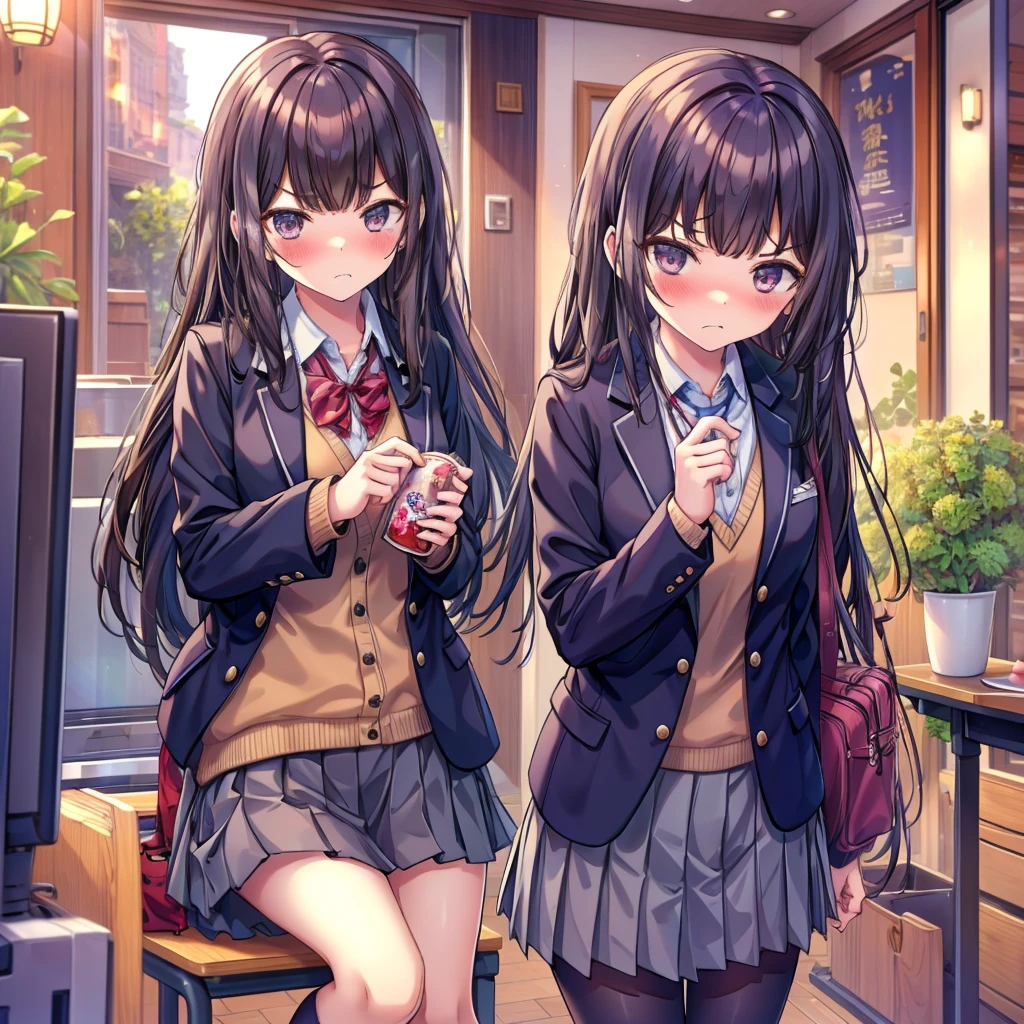 Colleges and universities　Girls-only school　Baby Face　Multiple female students　Colleges and universities教室の背景　Center of the room　Multiple female studentsが口喧嘩　beautiful girl　Classmate　Multiple women　　　belligerent　Angry with frown　　Very cute blazer　Eating with chopsticks　Blushing cheeks　Very embarrassed look　Angry attitude